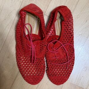 Sezane Red Mesh Lace-Up Flats